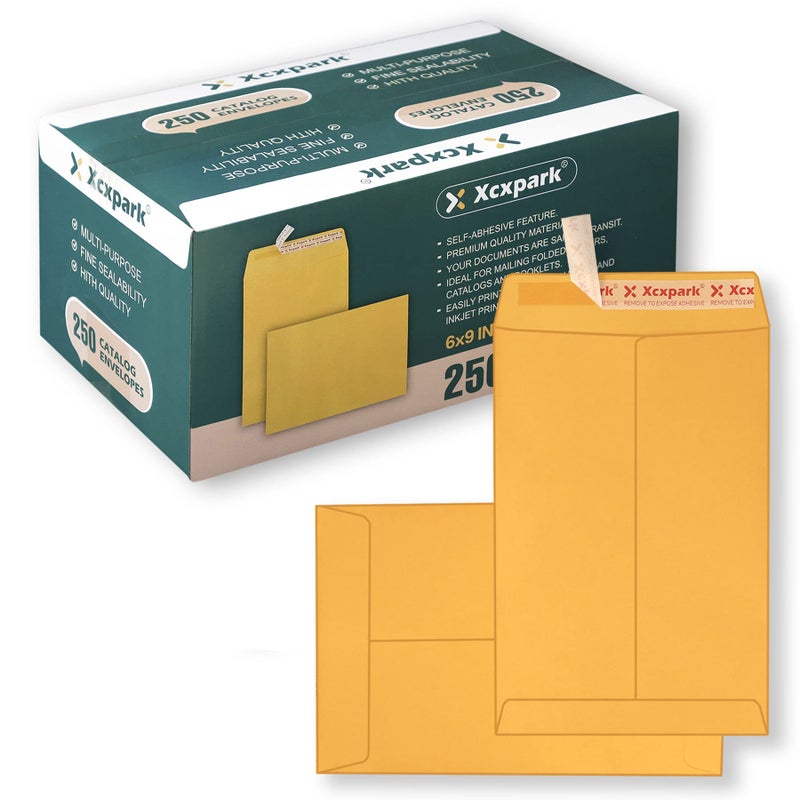Xxcxpark 250 PCS 6x9 inches Security Catalog Envelopes Printable Self Seal Envelopes, Anti Tear brown Kraft Envelopes for Invitation Cards, Pictures, Photos, Documents - Image 1